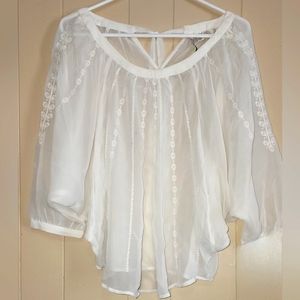 Lauren Conrad Sheer white butterfly blouse size S Tie back Beautiful stitching